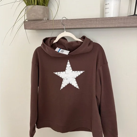 Vintage America Brown Hoodie with White Star with silver studs nwt - Picture 2 of 4